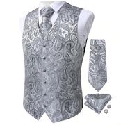 San Valentino Uomo 4 pezzi con stampa paisley jacquard Panciotto & Cravatta & Gemelli & Fazzoletti senza camicia L,M,S,XL,XXLPaisley,stampa dappertuttoTessuto