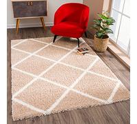 SANAT Madrid Shaggy - Tappeto a pelo lungo per soggiorno, camera da letto, cucina, beige, dimensioni: 140 x 200 cm
