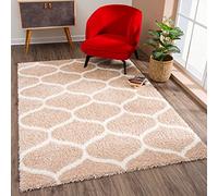 SANAT Madrid Shaggy - Tappeto a pelo lungo per soggiorno, camera da letto, cucina, beige, dimensioni: 80 x 150 cm