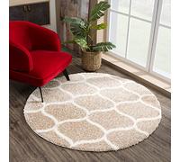 SANAT Madrid Shaggy Tappeto rotondo - Tappeto a pelo lungo per soggiorno, camera da letto, cucina, beige, dimensioni: 80 cm