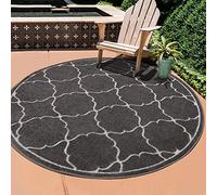 SANAT Tappeto per esterni, resistente alle intemperie, per interni ed esterni, impermeabile, per balcone, per terrazza, giardino, cucina, bagno o soggiorno, grigio, 120 cm, rotondo