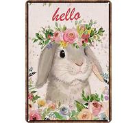 SaNavie Cartello in latta con scritta in inglese "Welcome Easter Bunny Ears" (lingua italiana non garantita) con scritta in lingua inglese "Welcome Easter Bunny Ears" (lingua italiana non garantita), decorazione da parete in metallo, decorazione da parete, 15 x 20