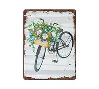 SaNavie Cartello vintage in latta con motivo floreale nero a forma di bicicletta vintage, cestino di fiori, decorazione per la casa, per asilo e ufficio, 20,3 x 30,5 cm