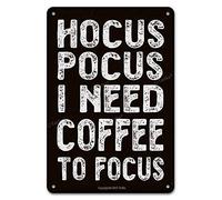 SaNavie Decorazione di Halloween Hocus Pocus I Need Coffee To Focus, targa in latta vintage divertente decorazione da parete per la casa poster pittura artistica per interni ed esterni fattoria