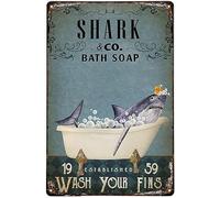 SaNavie Divertente cartello in metallo per bagno, saponetta da bagno, squalo, vintage, decorazione divertente in alluminio, poster da parete per cucina, casa, camera da letto, garage, bagno, 30,5 x