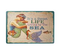 SaNavie Sweet Life by The Sea Beach House Cabin Vacation Mermaid targa in latta vintage decorazione da parete 20,3 x 30,5 cm