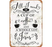 SaNavie Targa in latta retrò 20,3 x 30,5 cm, look vintage All I Need is A Cup of Coffee and Jesus