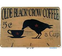 SaNavie Targa in latta Vintage Alluminio Olde Black Crow Coffee Store Negozio di fattoria Cottage Cucina Tazza Calda Metallo Targa Decorazione Ferro Pittura in Metallo Decorativo Wall Art 20x30inch multicolore
