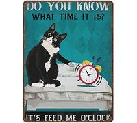 SaNavie Targa in metallo spesso vintage, con scritta "It's Feed Me O'clock", divertente poster smoking gatto, decorazione da parete, divertenti cartelli per la casa, cucina, garage, uomo, caverna, dimensioni 30 x 20 cm