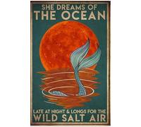 SaNavie Targa in metallo vintage con scritta in lingua inglese "She Dreams of The Ocean Late at Night and Longs for Wild Salt Air", in alluminio, decorazione per la casa, per caffè, decorazione per la