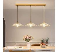 SANBDDLYY Lampada a Sospensione a Grappolo a 3 Luci for Isola Cucina Lampada a Sospensione a Soffitto in Vetro Trasparente con Fiore di Loto Lampadario Moderno Rustico Lineare in Oro Chiaro for Sala d