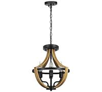 SANBDDLYY Lampada a Sospensione con Corpo in Ferro Vintage Americano, Lampada a Sospensione in Legno Vintage da Fattoria, Apparecchio di Illuminazione a Catena Regolabile da 40 Pollici, for Soggiorno,