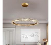 SANBDDLYY Lampadario moderno a sospensione a LED in oro, lampadario moderno in cristallo, dimmerabile, 1 anello LED, plafoniere, lampadario a soffitto alto, for soggiorno, sala da pranzo, scala