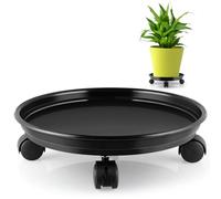 Sanbege Portavaso in resina con ruote, 29,5 cm, rotondo, per piante, carrello per vasi (nero)