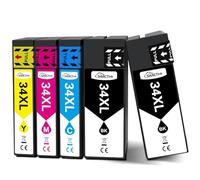 SANCTink 34 XL Cartucce d'inchiostro Compatibili con Epson 34XL Multipack per Workforce Pro WF-3725 WF-3720 WF-3725DWF WF-3720DWF WF3725 WF3720 (2 Nero, 1 Ciano, 1 Magenta, 1 Giallo, 5 Pezzi)