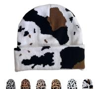 Sanctiond Berretto con stampa di mucca, modello di stampa grafica, cappello da skate lavorato a maglia casual bianco nero nuovo berretto unisex, Motivo mucca-F, Etichettalia unica