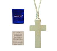 SANCTRA Collana con croce in legno per uomo e donna, realizzata a mano e benedetta in Terra Santa, ciondolo di fede cristiana con custodia regalo e certificato di autenticità.
