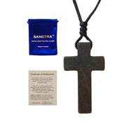 SANCTRA Collana con croce in legno per uomo e donna, realizzata a mano e benedetta in Terra Santa, ciondolo di fede cristiana con custodia regalo e certificato di autenticità.