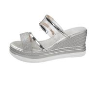 Sandali a punta chiusa per le donne delle donne scarpe estive pendenza UK grandi dimensioni tacco alto fondo spesso pantofole femminili romane, Argento, 38.5 EU