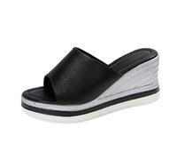 Sandali a punta chiusa per le donne Donna Pesce Bocca Pendenza Con Pantofole Femminile Usura Esterna Europa E Stati Uniti Moda Casual Una Parola Drag Big Yards Sandali Femminili, Nero , 38 EU