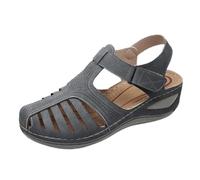 Sandali a punta chiusa per le donne sandali con zeppa con cinturino ritagliato sandalo traspirante largo sandalo da passeggio retrò scarpe romane estive scarpe da spiaggia casual scarpe da vacanza
