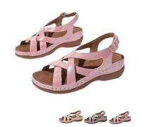 Sandali alla moda con cinturino incrociato da donna, comodi, con zeppa bassa, aperti sulla punta, sandali estivi casual da passeggio per le vacanze quotidiane, rosa, 35 EU