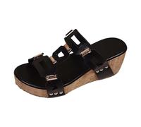 Sandali alla moda con plateau aperto, da donna, comodi sandali per il tempo libero con motivo forato, per la primavera, design arioso con suola antiscivolo, altezza del tacco 5 cm, Nero , 38 EU