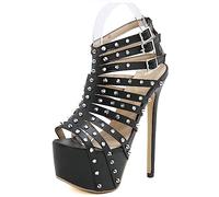 Sandali Alti da Donna Summer Stripper 16Cm Punk Gotico Scarpe con Tacco Sottile Piattaforma Décolleté a Fascia Stretta, Scarpe da Cerimonia per Feste da Ballo da Sposa,Nero,37