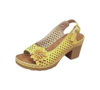 Sandali Alti Donna Scarpe Estive Eleganti Bassi Sandali Estivi da Donna Nuovi Casual Comodi Con Fiori Traforati da Indossare Tutti I Giorni Con Chiusi Dietro (Yellow 37)