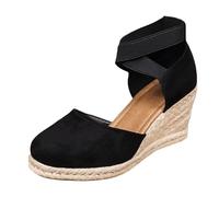 Sandali anteriori chiusi, sandali estivi da donna, comodi, con zeppa, antiscivolo, per il tempo libero, traspiranti, con cinghie, per le vacanze e la spiaggia, Nero , 37 EU