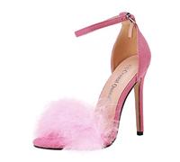 Sandali Aperti da Donna Sandali con Tacco con Cinturino in Piuma soffice Scarpe con Tacco Sandali con Fibbia da Donna Sexy Tacco Interno Scarpe (Pink, 39)