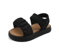 Sandali Bambina Comodi con Fascia Increspata Scarpe Estive Aperte per Bambine con Chiusura a Strapp Regolabile Sandali Casual Eleganti per Passeggio Scuola e Mare Estate (Black, 30 Little Child)