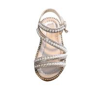 Sandali Bambini 25 Edizione Coreana Piccola Ragazza Perla Aperta Pizzo Scarpe Da Principessa Piccole Medie Grandi Scarpe Da Prestazione Sandali Primi, gold, 28 EU
