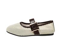 Sandali bassi da donna alla moda sandali in rete tinta unita sandali da balletto larghi sandali da passeggio Mary Janes scarpe da passeggio comode scarpe leggere traspiranti con cinturino con fibbie