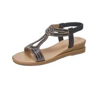 Sandali bassi da donna con zeppa larga, sandali piatti bohémien da donna, con punta aperta, traspiranti, con cinturino alla caviglia, antiscivolo, con cinturino elastico alla caviglia, comode scarpe