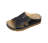 Sandali bassi da donna, pantofole piatte da donna, estive, con rivetti in metallo, punta aperta, traspiranti, leggeri, versatili, con suola antiscivolo testurizzata, comode scarpe estive, Nero , 37 1