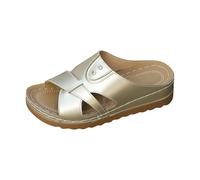 Sandali bassi da donna, pantofole piatte da donna, estive, con rivetti in metallo, punta aperta, traspiranti, leggeri, versatili, con suola antiscivolo testurizzata, comode scarpe estive, Oro, 39 1/3