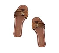 Sandali bassi da donna per vacanze estive da spiaggia con fascia H | Punta quadrata intrecciata comoda singola