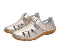 Sandali bassi da donna punta chiusa cut-out scarpe da pescatore casual passeggiate quotidiane vacanze estive gladiatore Hollow Beige, Oro, 42 EU