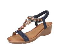 Sandali bassi da donna, stile bohémien, estivi, etnici, con zeppa bassa, con perline ricamate, comode, elastiche, da passeggio, Marina Militare, 38.5 EU