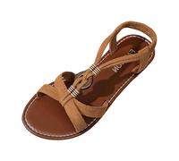 Sandali Bassi Donna Eleganti, Sandali Comodi Donna Sandali Piatti in Stile Boho per Un Look Casual da Spiaggia Calzature Comode per Tutti I Giorni E per L'Estate (Brown 43)