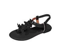 Sandali Bassi Donna Eleganti - Sandali da Mare Donna Sandali Estivi Piatti con Design Floreale E Passante per Le Dita in Stile BohéMien per Un Comfort Quotidiano E Una Calzatura Alla Moda (Black 41)