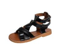 Sandali Bassi Donna Gioiello Alla Schiava Sandali Romani da Donna Di Grandi Dimensioni Con Cinturino e Alla Piatti Comodi Punta Chiusa (Black 36)