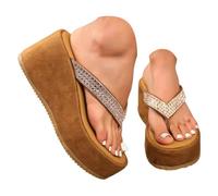 Sandali Bassi Donna Sandali con zeppa e tacco alto da donna, infradito alla moda decorate con strass, popolari tra le ragazze, scarpe bohémien (Brown, 38)