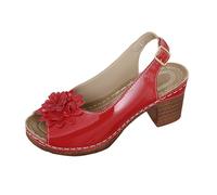 Sandali Bassi Eleganti Con Zeppa Donna Comodi Ma Sandali Estivi da Donna Casual Con Fibbia Laterale Fondo Inclinato Stile Tacco Eleganti Scarpe Comode (Red 37)