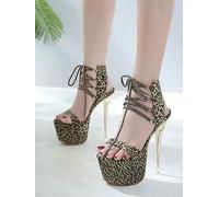 Sandali beige animalier lacci pelle sintetica tacco plateu 17 cm comodi 8045