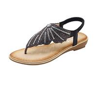 Sandali Bohemian Strass, Infradito con fiocco a farfalla, scarpe a punta aperta, comode ciabatte leggere, alla moda, scarpe decorate, pantofole luminose, Nero , 37 EU