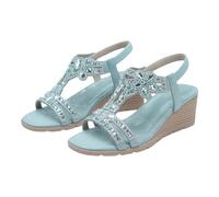 Sandali bohémien da donna con zeppa con strass, sandali estivi da spiaggia, sandali da passeggio, sandali da passeggio, scarpe casual senza lacci, scarpe romane retrò, scarpe leggere da vacanza