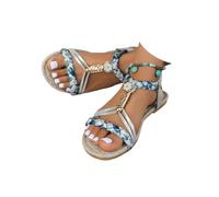 Sandali Boho da donna 2026 eleganti estivi bohémien appartamenti elastici alla caviglia da passeggio antiscivolo scarpe da spiaggia comode larghe con zeppa tacco a zeppa sandali a punta aperta sandali