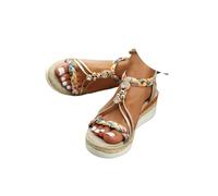 Sandali Boho da donna 2026 eleganti estivi bohémien appartamenti elastici alla caviglia da passeggio antiscivolo scarpe da spiaggia comode larghe con zeppa tacco a zeppa sandali a punta aperta sandali